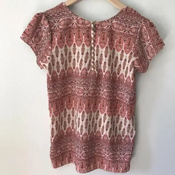 Japna Short Sleeve Blouse Top Small Short Sleeve Boho Print - Picture 2 of 4